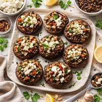 Mushroom Stuffed Mushrooms with Wild Rice and Goat Cheese