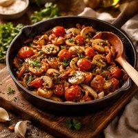 Mushroom Tomato and Onion Saute