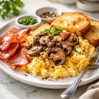 Mushrooms Cheese Eggs and Ham Breakfast Special