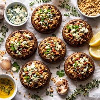 Mushrooms Stuffed with Barley and Blue Cheese