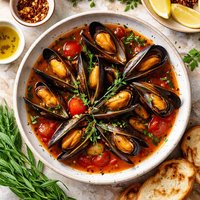 Mussels in Tarragon Tomato Broth