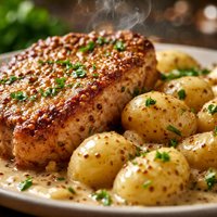 Mustard Pork Chops with Gnocchi