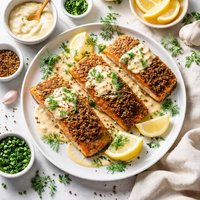 Mustard Seed Crusted Salmon with Mustard Cream Sauce