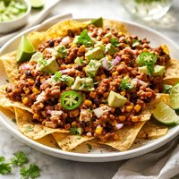 Nachos with Tofu Black Bean Chili