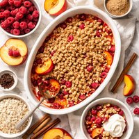 Nectarine Raspberry Crisp with Spiced Oatmeal Crumb Topping