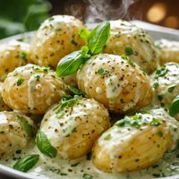 New Potatoes with Basil Cream Sauce