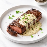 New York Steak with Garlic Cheese Sauce