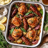 Nigellas Sage and Onion Chicken and Sausage Bake