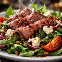No Cook Roast Beef Salad with Goat Cheese and Balsamic