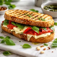 No Press Panini with Mozzarella Roasted Red Pepper and Basil