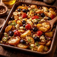 Non Creamy Potato Bake with Feta and Olives