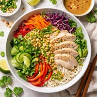 Noodle Salad with Poached Chicken and Peanut Lime Dressing