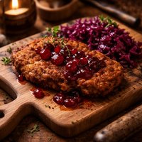 Norwegian Fried Venison Cutlet with Currant Sauce Braised Red Cabbage