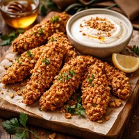 Nutty Chicken Strips with Honey Yogurt Dipping Sauce