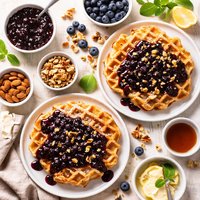 Nutty Waffles with Blueberry Sauce