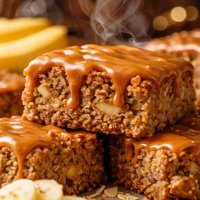 Oatmeal Banana Chunk Bars with Caramel Icing