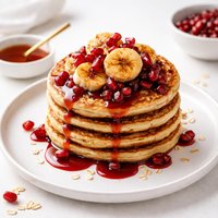Oatmeal Banana Pancakes with Pomegranate Syrup
