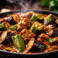 Okra Aubergine Eggplant and Meat Curry