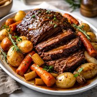 Old Fashioned Sunday Pot Roast with Vegetables and Brown Gravy