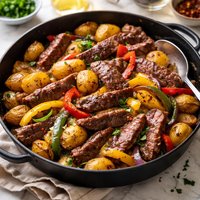 One Pan Potatoes and Pepper Steak