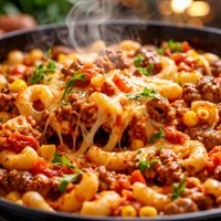 One Pan Salsa Cheesy Beef and Macaroni