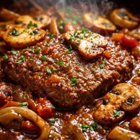One Pot Swiss Steak with Mushrooms