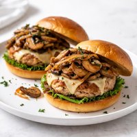 Onion and Mushroom Smothered Super Swiss Turkey Burgers