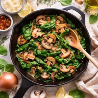 Onion Mushroom and Spinach Saute for Two