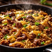 Onion Noodle Burger Skillet