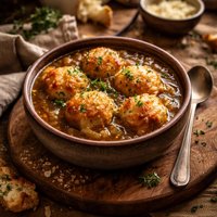 Onion Soup with Gruyere Cheese Balls