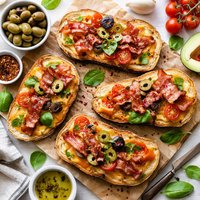 Open Face Bacon Cheese and Olive Sandwiches