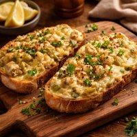 Open Face Crab and Artichoke Melt