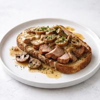 Open Face Sliced Pork N Mushroom Sandwich with Gravy