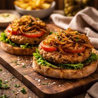 Open Face Veg Burgers with Sauteed Onions