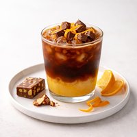 Orange Coffee Topped with Honey Nougat Chocolate and Orange Peel