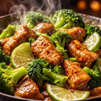 Orange Pork Stir Fry with Broccoli in Lime Butter