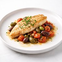 Orange Roughy with Sauteed Olives Capers Tomatoes