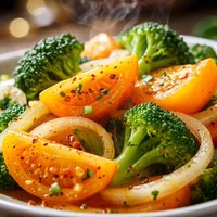 Orange Tomato Broccoli and Sweet Onion Salad with Orange Vina