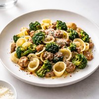 Orecchiette with Italian Sausage Broccoli and Parmesan Cheese