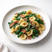 Orecchiette with Spinach Garlic and Bacon