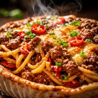 Oriental Beef and Spaghetti Pie Spicy