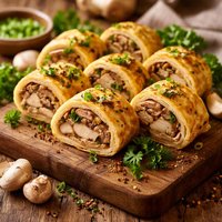 Oriental Finger Food Rolled Chicken Mushroom Omelette