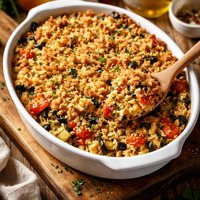 Orzo Vegetable Casserole with Crumb Topping