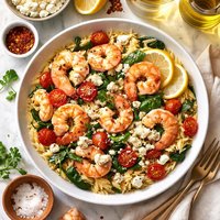 Orzo with Shrimp Feta Cheese and White Wine