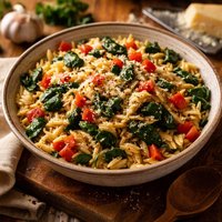 Orzo with Spinach and Red Pepper