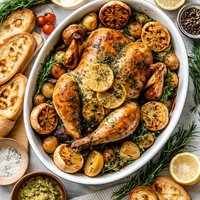 Oven Roasted Chicken with Roasted Garlic and French Bread