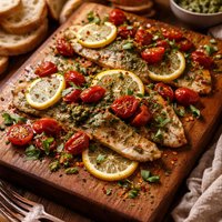 Oven Roasted Tilapia with Tomatoes Pesto and Lemon