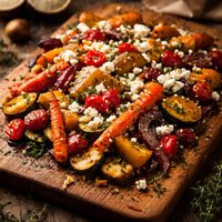 Oven Roasted Vegetables with Crumbled Goats Cheese Thyme and Pa