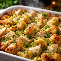 Overnight Chicken Stuffing Casserole