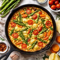 P a C T Frittata Potato Asparagus Carrot Tomato